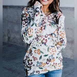 Ampersand Ave "Defy Explanation" half-zip Hoodie with floral print, Size XL
